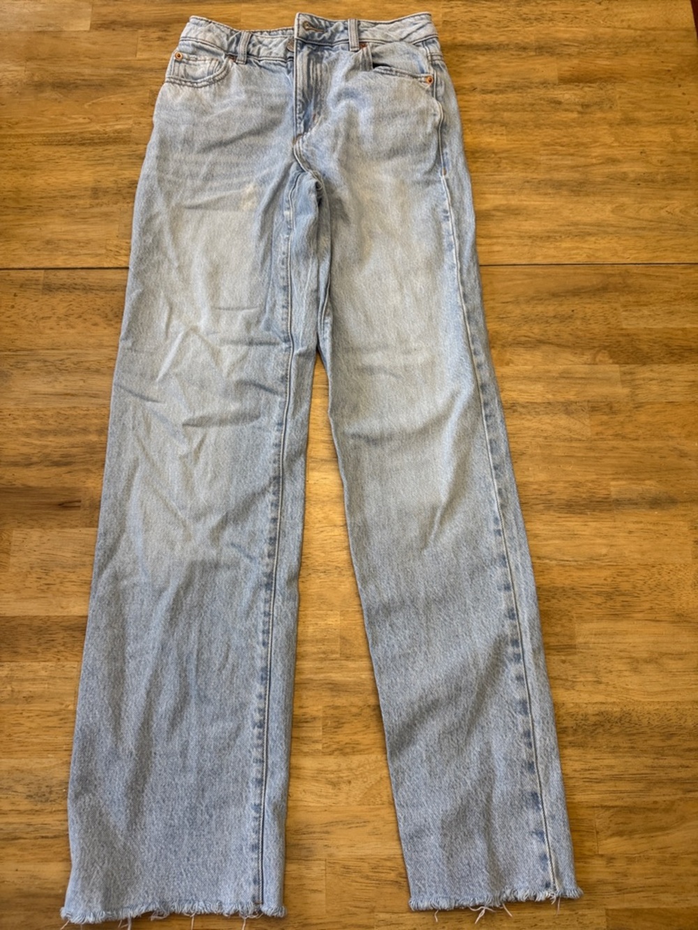 Garage Light Blue Straight Leg Jeans with Raw Hem